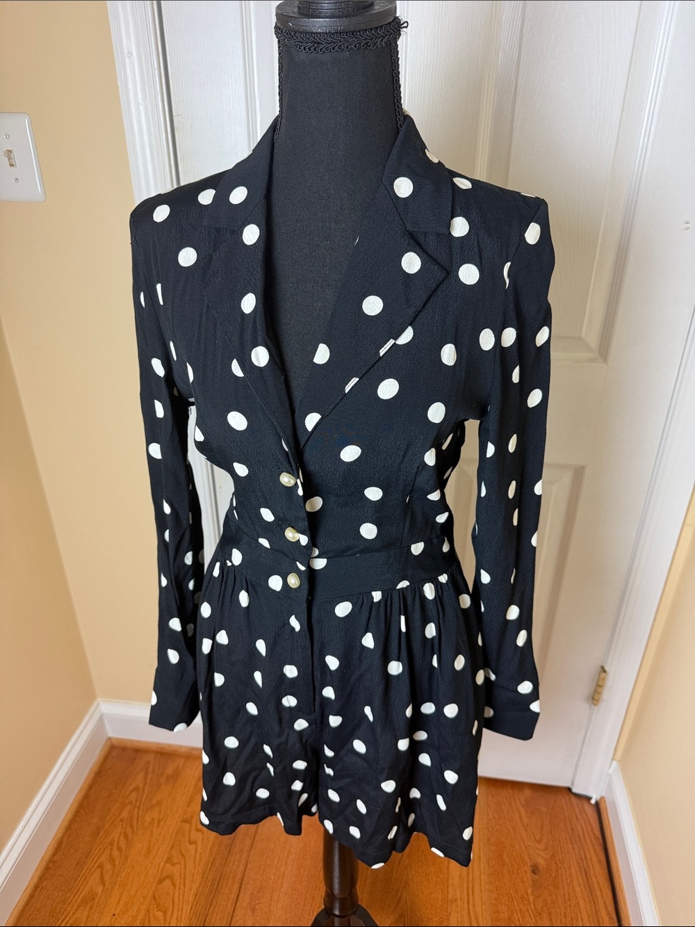 Zara Black Dress with White Polka Dots — Long Sleeve Fit & Flare